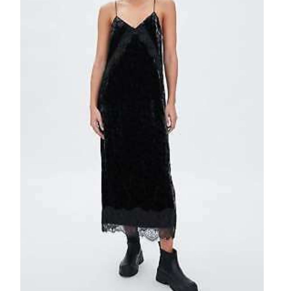 Zara Animal Print Velvet Dress Black